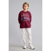 Defacto I3081A8BR115 Bordo Overshirt Fit Bisiklet Yaka Baskılı Sweatshirt Erkek Çocuk