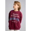 Defacto I3081A8BR115 Bordo Overshirt Fit Bisiklet Yaka Baskılı Sweatshirt Erkek Çocuk