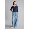 Defacto I2637AXNV245 Lacivert Slim Fit Kontrast Polo Yaka Ribana Uzun Kollu Basic Tişört