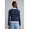 Defacto I2637AXNV245 Lacivert Slim Fit Kontrast Polo Yaka Ribana Uzun Kollu Basic Tişört