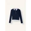 Defacto I2637AXNV245 Lacivert Slim Fit Kontrast Polo Yaka Ribana Uzun Kollu Basic Tişört