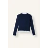 Defacto I2637AXNV245 Lacivert Slim Fit Kontrast Polo Yaka Ribana Uzun Kollu Basic Tişört