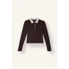 Defacto I2637AXBN340 Kahve Slim Fit Kontrast Polo Yaka Ribana Uzun Kollu Basic Tişört