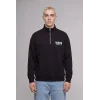 Defacto H3868AXBK81 Siyah Boxy Fit Yarım Fermuarlı Dik Yakalı Baskılı Uzun Kollu Sweatshirt