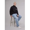 Defacto H3868AXBK81 Siyah Boxy Fit Yarım Fermuarlı Dik Yakalı Baskılı Uzun Kollu Sweatshirt