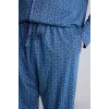 Defacto I2466AXNV164 Lacivert %100 Pamuk Regular Fit Mikro Desenli Uzun Kollu 2li Pijama Takımı