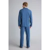 Defacto I2466AXNV164 Lacivert %100 Pamuk Regular Fit Mikro Desenli Uzun Kollu 2li Pijama Takımı