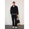 Defacto X7405AZBK81 Siyah Regular Fit Dik Yaka Yarım Fermuarlı Basic Sweatshirt