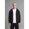 Defacto H4428AXBK81 Siyah Boxy Fit Şerit Detaylı Kapüşonlu Fermuarlı Basic Sweatshirt Hırka