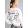 Defacto I3549A8ER105 Ekru Cinnamoroll Baskılı Relaxed Fit Bisiklet Yaka Sweatshirt Kız Çocuk