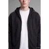 Defacto H4428AXBK81 Siyah Boxy Fit Şerit Detaylı Kapüşonlu Fermuarlı Basic Sweatshirt Hırka