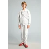 Defacto H9681A8GR400 Gri Baskılı Kapüşonlu Fermuarlı Cepli Sweatshirt Hırka Erkek Çocuk