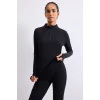 Defacto H5210AXBK81 Siyah Slim Fit Esnek Kumaş Dik Yaka Yarım Fermuarlı Sporcu Uzun Kollu Basic Tişört