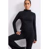 Defacto H5210AXBK81 Siyah Slim Fit Esnek Kumaş Dik Yaka Yarım Fermuarlı Sporcu Uzun Kollu Basic Tişört