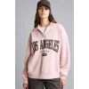 Defacto I6215AXPN38 Pembe Regular Fıt Kaçık Yaka Baskılı Kalın Sweatshirt Kumaşı Sweatshirt