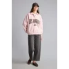 Defacto I6215AXPN38 Pembe Regular Fıt Kaçık Yaka Baskılı Kalın Sweatshirt Kumaşı Sweatshirt