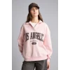 Defacto I6215AXPN38 Pembe Regular Fıt Kaçık Yaka Baskılı Kalın Sweatshirt Kumaşı Sweatshirt