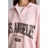 Defacto I6215AXPN38 Pembe Regular Fıt Kaçık Yaka Baskılı Kalın Sweatshirt Kumaşı Sweatshirt