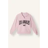 Defacto I6215AXPN38 Pembe Regular Fıt Kaçık Yaka Baskılı Kalın Sweatshirt Kumaşı Sweatshirt