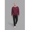 Defacto H8778AXBR170 Bordo %100 Pamuk Boxy Fit Çizgili Polo Yaka Baskılı Waffle Sweatshirt