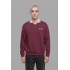 Defacto H8778AXBR170 Bordo %100 Pamuk Boxy Fit Çizgili Polo Yaka Baskılı Waffle Sweatshirt
