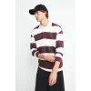 Defacto F0857AXBR150 Bordo Boxy Fit Rahat Kesim Polo Yaka Düğmeli Çizgili Sweatshirt