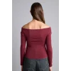 Defacto G7805AXBR115 Bordo Slım Fıt Wrap Yaka Ribana Uzun Kollu Tişört