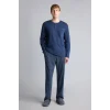 Defacto I2490AXNV135 Lacivert %100 Pamuk New Regular Fit Henley Yaka Cepli Uzun Kollu 2li Pijama Takımı
