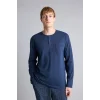 Defacto I2490AXNV135 Lacivert %100 Pamuk New Regular Fit Henley Yaka Cepli Uzun Kollu 2li Pijama Takımı