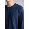 Defacto I2490AXNV135 Lacivert %100 Pamuk New Regular Fit Henley Yaka Cepli Uzun Kollu 2li Pijama Takımı