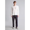 Defacto I3176AXER98 Ekru %100 Pamuk Regular Fit Baskılı Uzun Kollu 2li Pijama Takımı