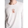 Defacto I3176AXER98 Ekru %100 Pamuk Regular Fit Baskılı Uzun Kollu 2li Pijama Takımı
