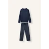 Defacto I2490AXNV135 Lacivert %100 Pamuk New Regular Fit Henley Yaka Cepli Uzun Kollu 2li Pijama Takımı