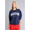Defacto I6356AXNV241 Lacivert %100 Pamuk Oversize Bisiklet Yaka Boston Baskılı Sweatshirt