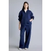 Defacto H5571AXNV241 Lacivert Relaxed Fit Kapüşonlu Fermuarlı Cepli Skuba Kumaş Basic Sweatshirt Hırka