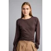 Defacto I8183AXBN267 Kahve %100 Pamuk Dikiş Detaylı Slim Fit Bisiklet Yaka Uzun Kollu Basic Tişört