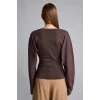 Defacto I8183AXBN267 Kahve %100 Pamuk Dikiş Detaylı Slim Fit Bisiklet Yaka Uzun Kollu Basic Tişört