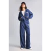 Defacto H4222AXNV241 Lacivert Wide Leg Yıldız Baskılı Kalın Kumaş Eşofman Altı