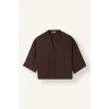 Defacto I8515AXBN130 Kahve Oversize Hakim Yaka Brit Düğmeli Uzun Kollu Basic Bluz