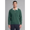 Defacto I3625AXGN149 Yeşil %100 Pamuk Relaxed Fit Kontrast Polo Yaka Cepli İnce Sweatshirt