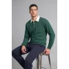 Defacto I3625AXGN149 Yeşil %100 Pamuk Relaxed Fit Kontrast Polo Yaka Cepli İnce Sweatshirt