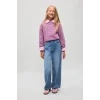 Defacto I6192A8PR237 Mor Relax Fit Bisiklet Yaka Kalp Pencereli Sweatshirt Kız Çocuk