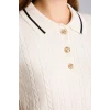 Defacto D9007AXER99 Ekru Kısa Kollu Fitilli Polo Yaka Basic Kazak