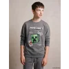LCW Kids Gri Bisiklet Yaka Minecraft Baskılı Erkek Çocuk Sweatshirt