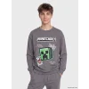 LCW Kids Gri Bisiklet Yaka Minecraft Baskılı Erkek Çocuk Sweatshirt