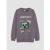 LCW Kids Gri Bisiklet Yaka Minecraft Baskılı Erkek Çocuk Sweatshirt