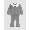 LCW baby Gri Fiyonk Nakışlı Kız Bebek Takım