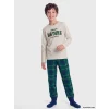LCW Kids Ekru Bisiklet Yaka Baskılı Erkek Çocuk Pijama Takım