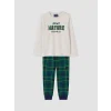 LCW Kids Ekru Bisiklet Yaka Baskılı Erkek Çocuk Pijama Takım
