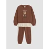 LCW Kids Kahverengi Ayı Teddy Baskılı Kız Çocuk Eşofman Takım